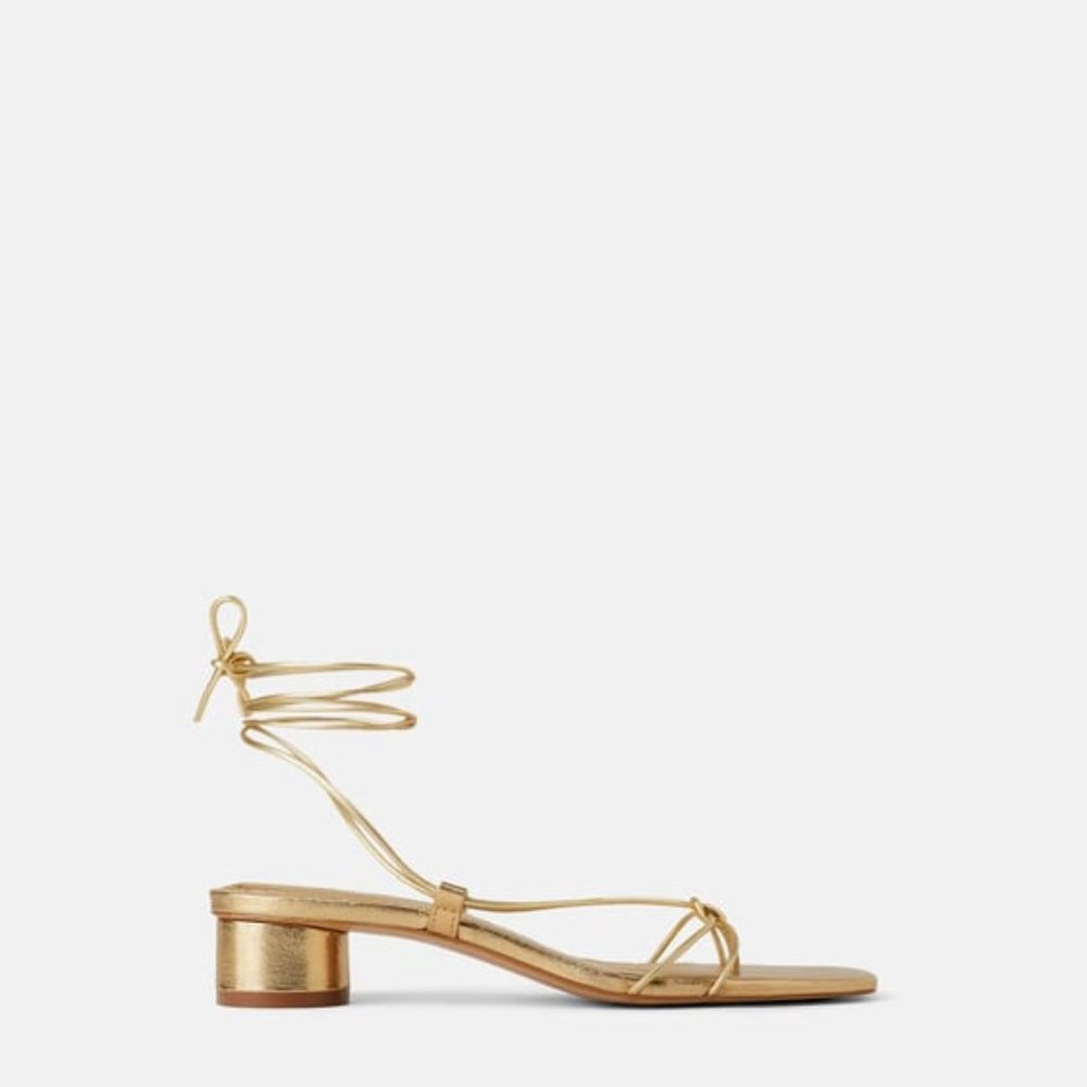 Zara Heeled Leather Sandals With Thin Straps Sz. 38